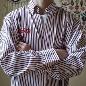Coca Cola Red Striped Long Sleeve Button Up